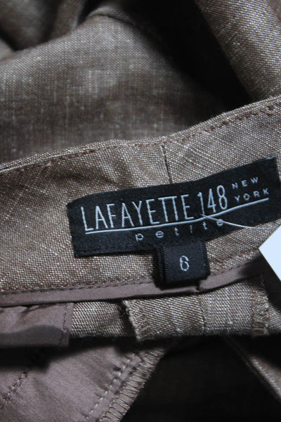 Lafayette 148 New York Womens Mid Rise Pleated Flare Pants Brown Linen Size 6