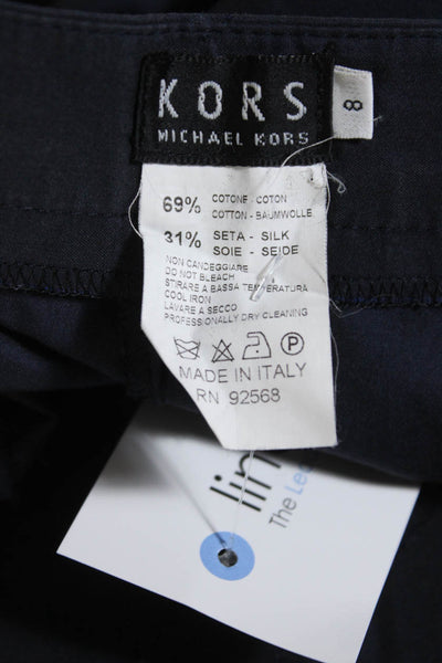 KORS Michael Kors Womens High Waist Straight Leg Taffeta Pants Indigo Size 8