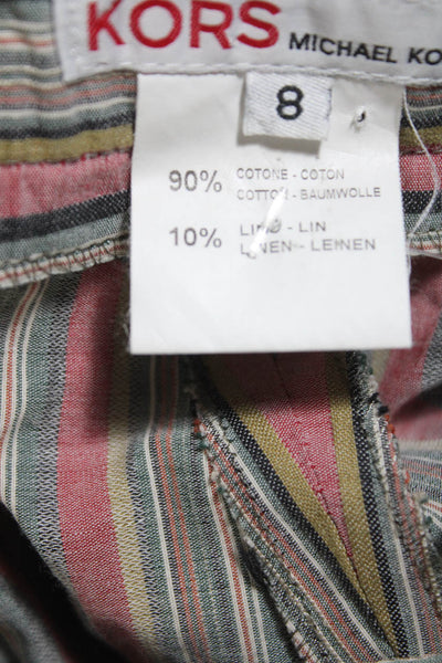 KORS Michael Kors Womens High Waist Stripe Straight Leg Pants Multicolor Size 8