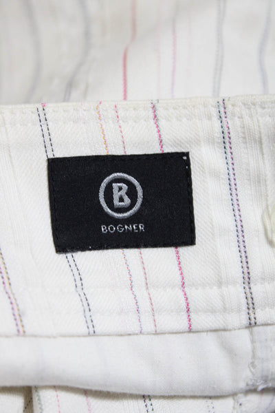 Bogner Womens Striped Canvas Mid Rise Bermuda Shorts White Multi Size 8