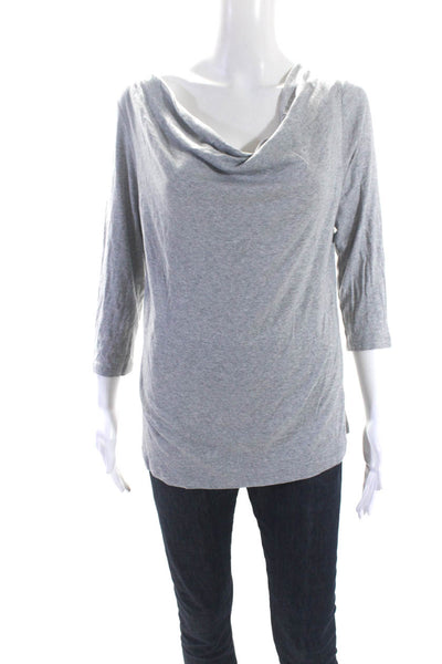 Magaschoni Womens Thin Knit Cowl Neck Pullover Sweater Gray Cotton Size Medium