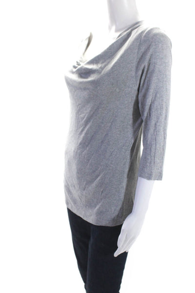 Magaschoni Womens Thin Knit Cowl Neck Pullover Sweater Gray Cotton Size Medium