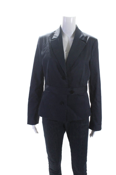 Tara Jarmon Womens Pinstripe Sateen Button Up Blazer Jacket Navy Size IT 42