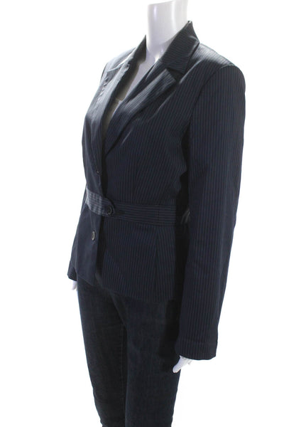 Tara Jarmon Womens Pinstripe Sateen Button Up Blazer Jacket Navy Size IT 42