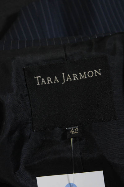 Tara Jarmon Womens Pinstripe Sateen Button Up Blazer Jacket Navy Size IT 42