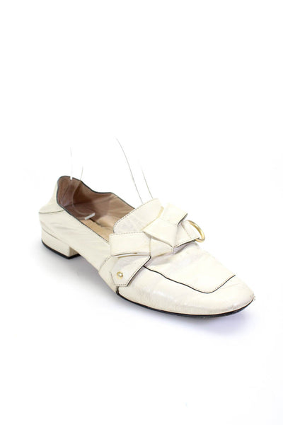 Chloe Womens Leather Square Apron Toe Bow Accent Mules Cream White Size 8.5US