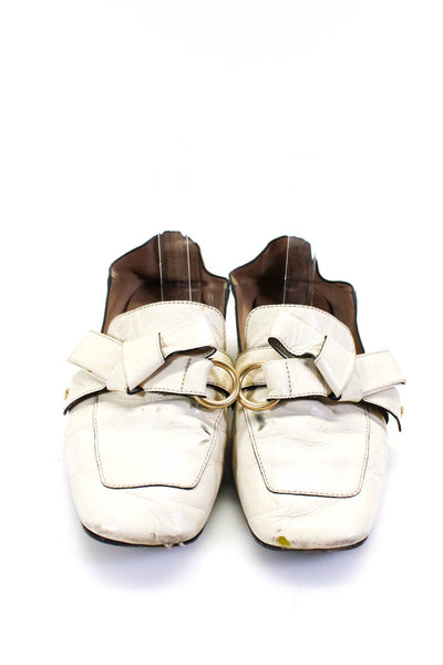 Chloe Womens Leather Square Apron Toe Bow Accent Mules Cream White Size 8.5US