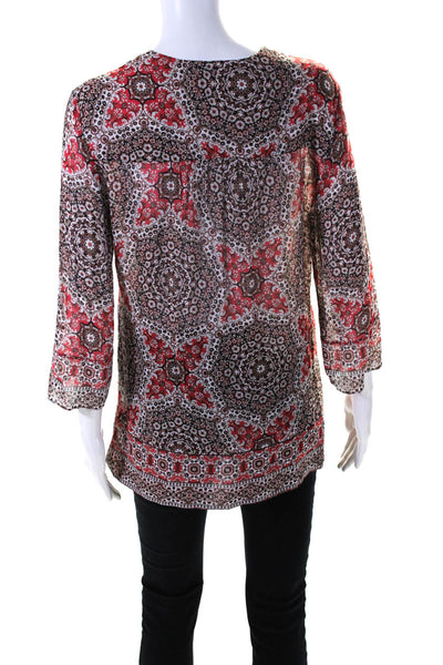 Bailey 44 Womens Abstract Print Bubble Hem Long Sleeve V-Neck Blouse Red Size S