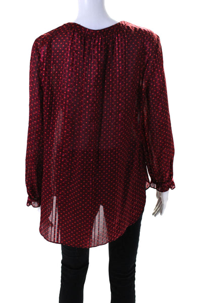Marc By Marc Jacobs Womens Silk Spotted Stripe Flounce Sleeve Blouse Red Size 10