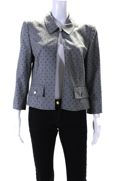 Escada Womens Wool Polka Dot Open Collared Long Sleeve Blazer Gray Size EUR38