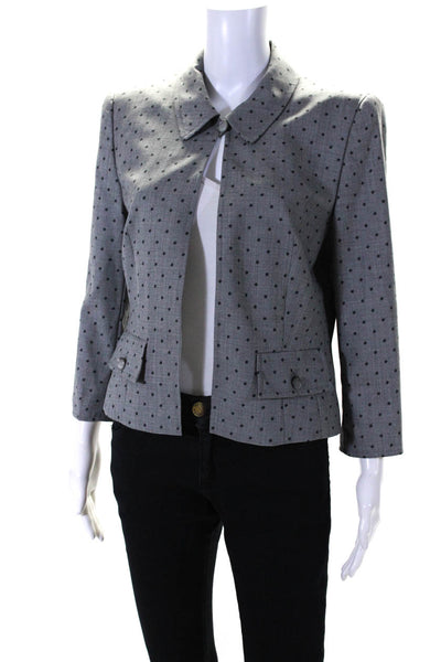 Escada Womens Wool Polka Dot Open Collared Long Sleeve Blazer Gray Size EUR38