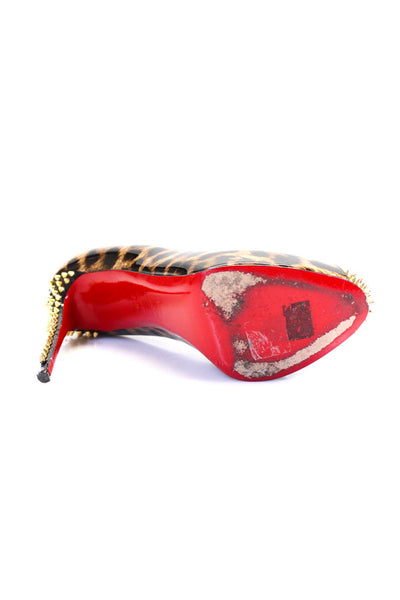 Christian Louboutin Womens Animal Print Stud Stiletto Heels Brown Size EUR39.5
