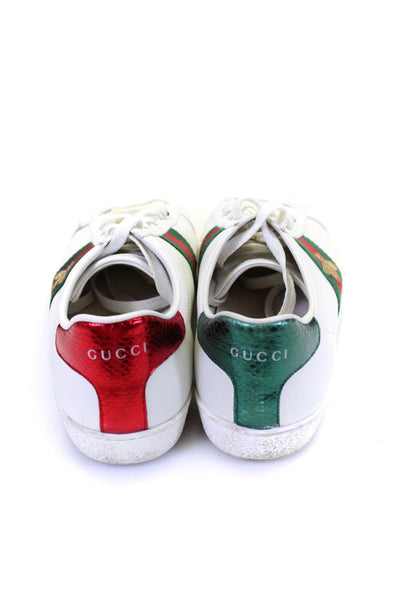 Gucci Mens Striped Colorblock Lace-Up Tied Low Top Sneakers White Size EUR38.5
