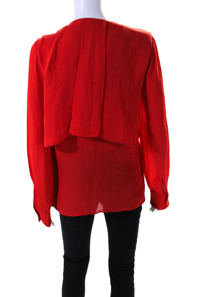 Parker WOmens Silk Long Sleeve Layered Blouse Red Size M