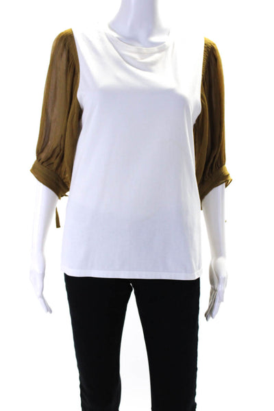 Dorothee Schumacher Womens Cotton Silk 3/4 Sleeve Blouse White Brown Size 0