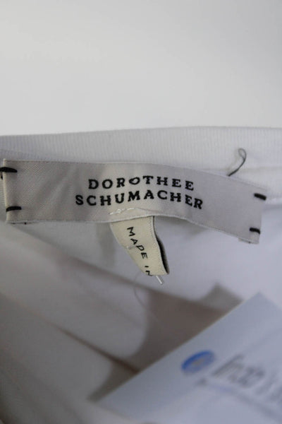 Dorothee Schumacher Womens Cotton Silk 3/4 Sleeve Blouse White Brown Size 0