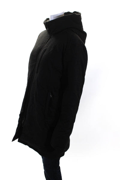 John Varvatos Womens Hooded Long Sleeve Zip Up Longline Coat Gray Size 48