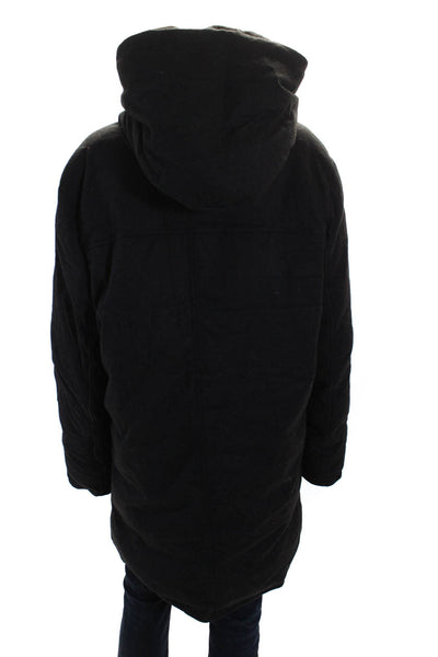 John Varvatos Womens Hooded Long Sleeve Zip Up Longline Coat Gray Size 48