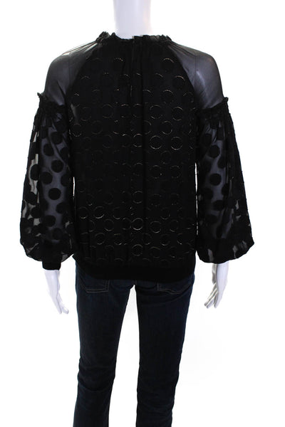 Ramy Brook Womens Geometric Print Textured Long Sleeve Blouse Black Size XS