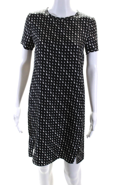 Theory Womens Silk Geometric Print Button Short Sleeve Shift Dress Black Size P