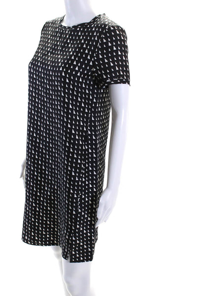 Theory Womens Silk Geometric Print Button Short Sleeve Shift Dress Black Size P