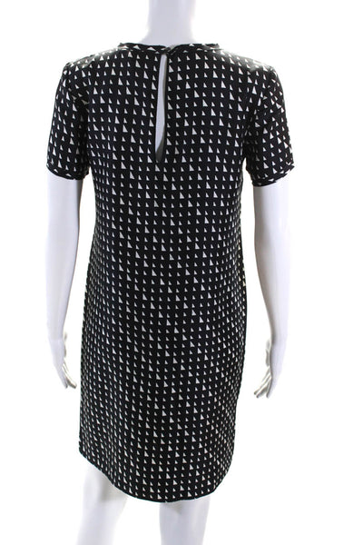 Theory Womens Silk Geometric Print Button Short Sleeve Shift Dress Black Size P