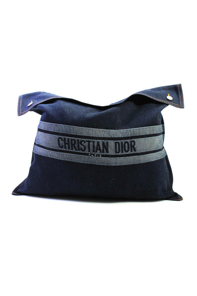 Christian Dior Womens Denim Foldover Button Closure Pouch Bag Purse Navy