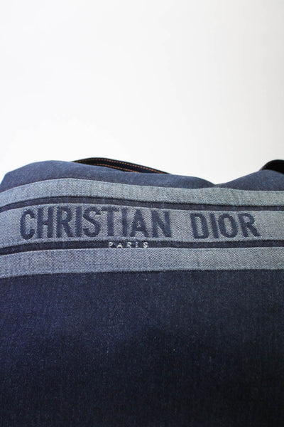 Christian Dior Womens Denim Foldover Button Closure Pouch Bag Purse Navy