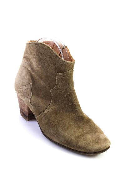Isabel Marant Etoile Womens Suede Round Toe Ankle Boots Olive Size 37.5 7.5