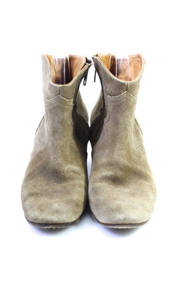 Isabel Marant Etoile Womens Suede Round Toe Ankle Boots Olive Size 37.5 7.5