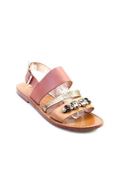 Sanchita Womens Metallic Leather Strappy Slingback Sandals Brown Size 37.5 7.5