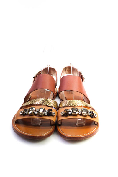 Sanchita Womens Metallic Leather Strappy Slingback Sandals Brown Size 37.5 7.5