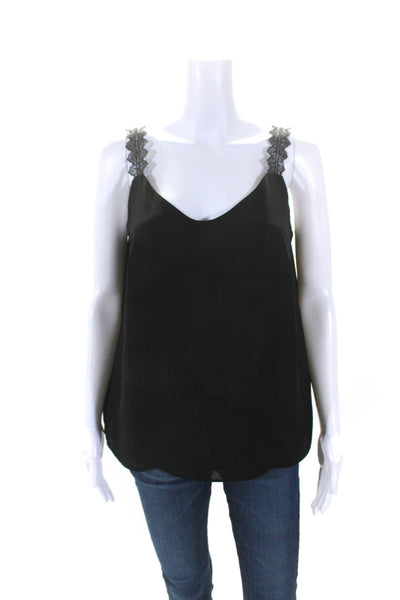 T Tahari Women's Scoop Neck Sleeveless Lace Trim Tank Top Black Size S