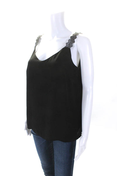 T Tahari Women's Scoop Neck Sleeveless Lace Trim Tank Top Black Size S