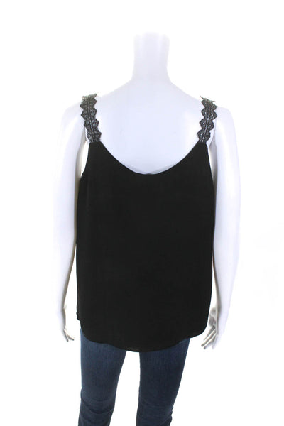 T Tahari Women's Scoop Neck Sleeveless Lace Trim Tank Top Black Size S