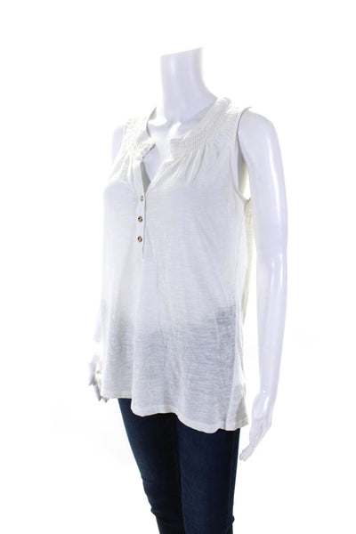 Lilly Pulitzer Women's Round Neck Sleeveless Smocked Blouse White Size M