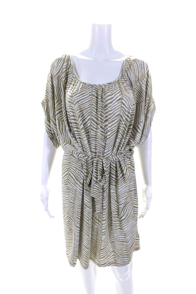 Michael Michael Kors Womens Zebra Print Tie Waist Blouson Dress Gray Size L