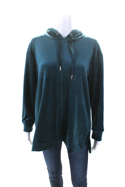 Magaschoni Womens Fleece Drawstring Long Sleeve Pullover Hoodie Aqua Blue Size M