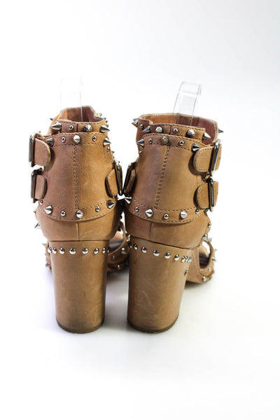 Laurence Dacade Womens Spike Studded Block Heel Ankle Cuff Sandals Tan Size 37 7