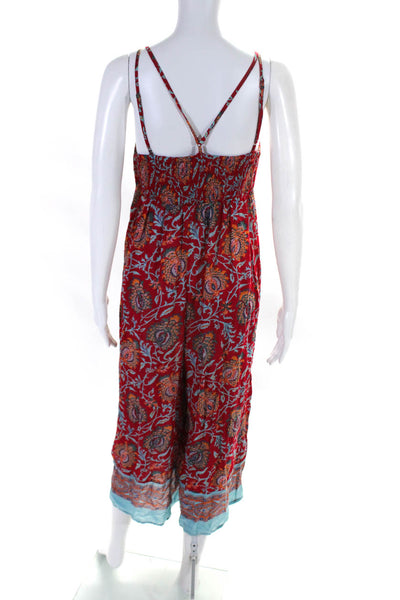Anthropologie Womensa Floral Print Sleeveless Jumpsuit Red Size Small