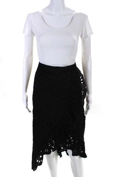 J Crew Women's Elastic Waist Eyelet Ruffle Tiered Midi Skirt Black Size L Lot 2