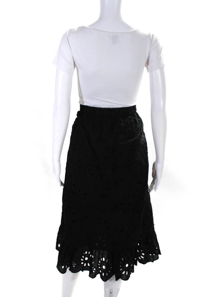 J Crew Women's Elastic Waist Eyelet Ruffle Tiered Midi Skirt Black Size L Lot 2