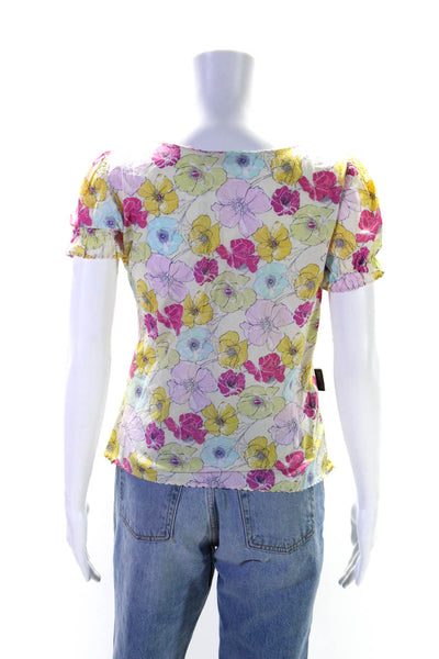 Moschino Jeans Womens Cotton Floral V-Neck Short Sleeve T-Shirt Top Pink Size 10