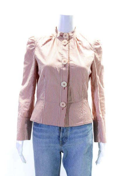 Marc Jacobs Womens Cotton Striped High Neck Button Up Jacket Orange Size 8