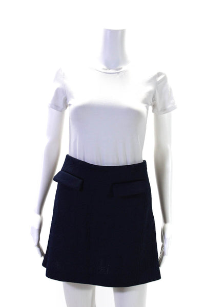 Marni Womens Unlined Textured Faux Pocket Side Zip Mini Skirt Navy Size 38