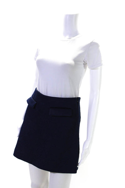 Marni Womens Unlined Textured Faux Pocket Side Zip Mini Skirt Navy Size 38