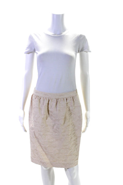 Love Moschino Womens Cotton Textured Floral Print Zip Up Skirt Beige Size 6