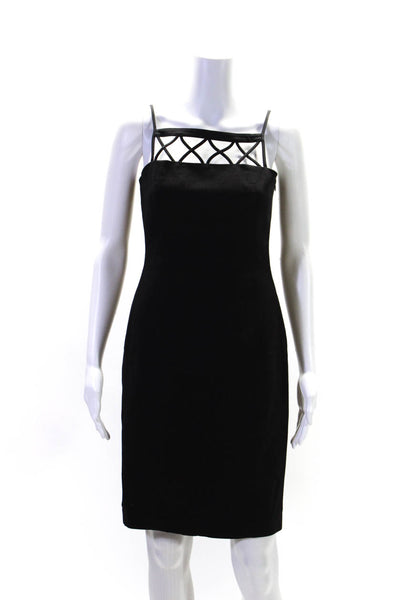 David Meister Womens Cotton Textured Zipped Sleeveless Midi Dress Black Size 4