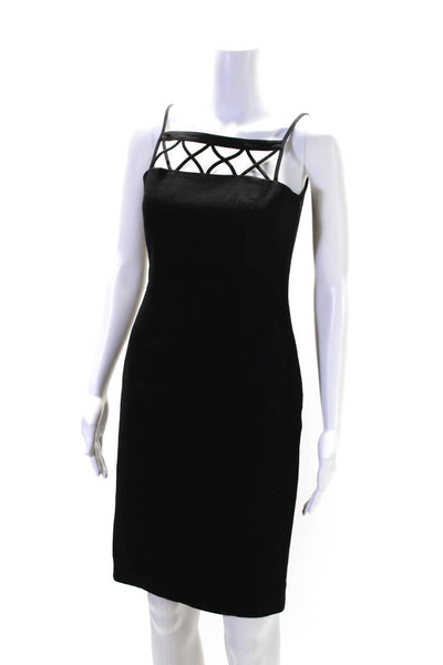 David Meister Womens Cotton Textured Zipped Sleeveless Midi Dress Black Size 4