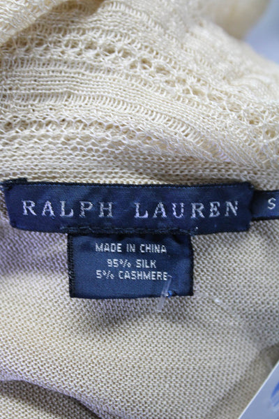 Ralph Lauren Blue Label Womens Silk Ruffled V-Neck Long Sleeve Blouse Tan Size S